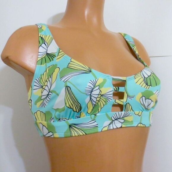 Hurley Green Tropical Strappy Cutout Bikini Swim Top Matching Bottoms Set - Picture 2 of 9
